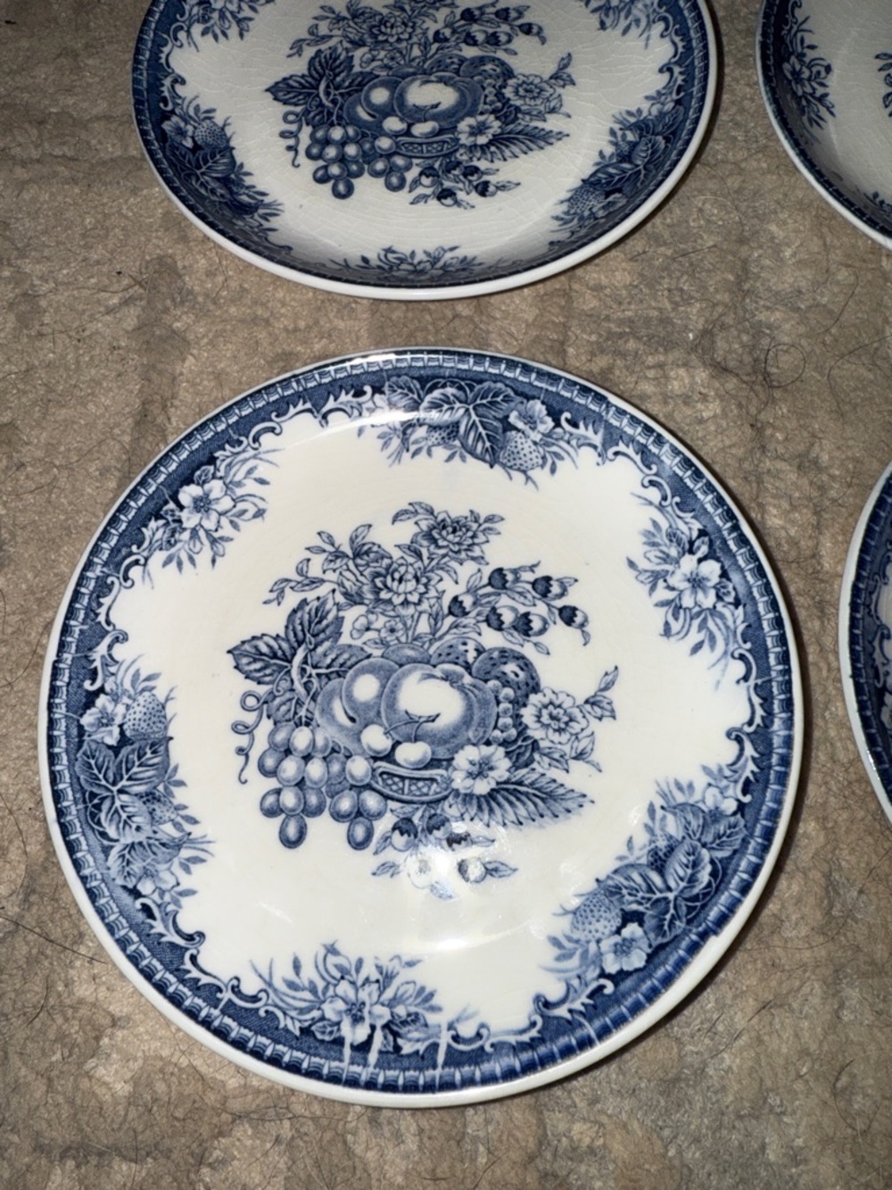 “ Blue Vintage “ Pattern Floral Fruit Dessert Plates - Set of 4 - Japan - Picture 10 of 13